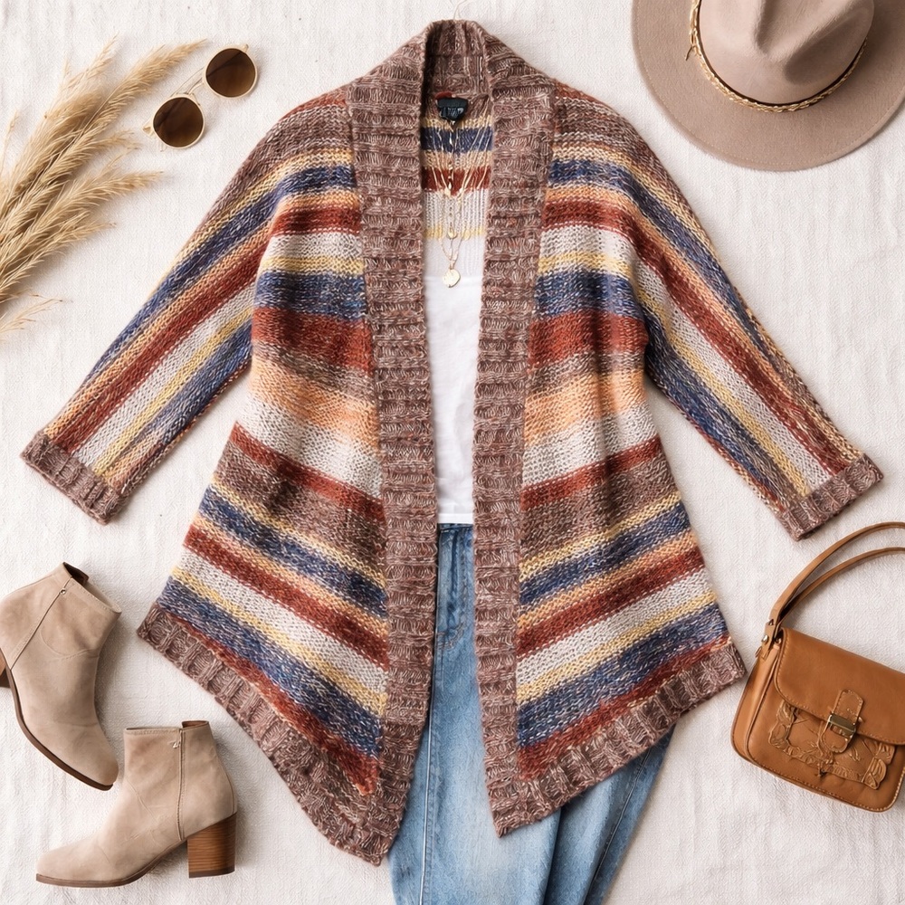 Splendid Boho Mohair Blend Striped Cocoon Cardigan Sweater Festival Slouchy XS/S